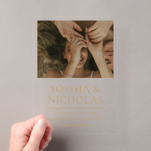 Simple Gold Modern Photo Wedding Acrylic Invitations