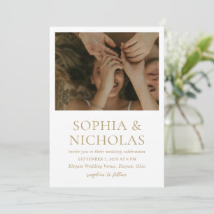Simple Gold Modern Photo Wedding Invitation