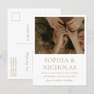 Simple Gold Modern Photo Wedding Save the Date Announcement Postcard