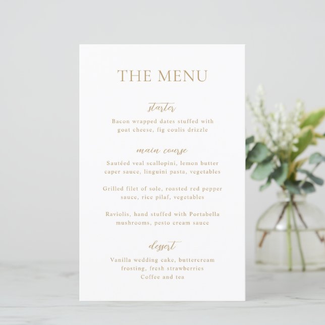 Simple Gold Modern Wedding Menu (Standing Front)
