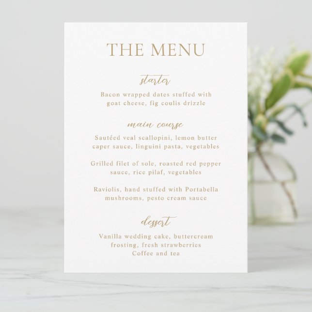Simple Gold Modern Wedding Menu (Standing Front)