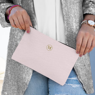 Simple Gold Monogram Blush Pink Feminine Girly Accessory Pouch