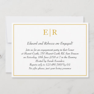 Simple Gold Monogram Elegant Engagement Party Invitation