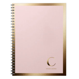 Simple Gold Monogram Framed Pink Notebook