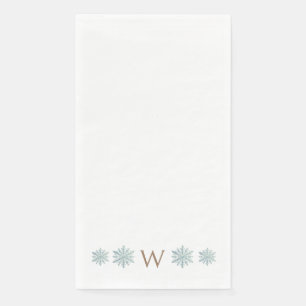 Simple Gold Monogram Icy Blu Watercolor Snowflake Napkin