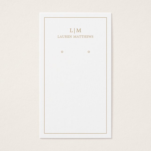 Simple Gold Monogram Modern Earring Display Card (Front)