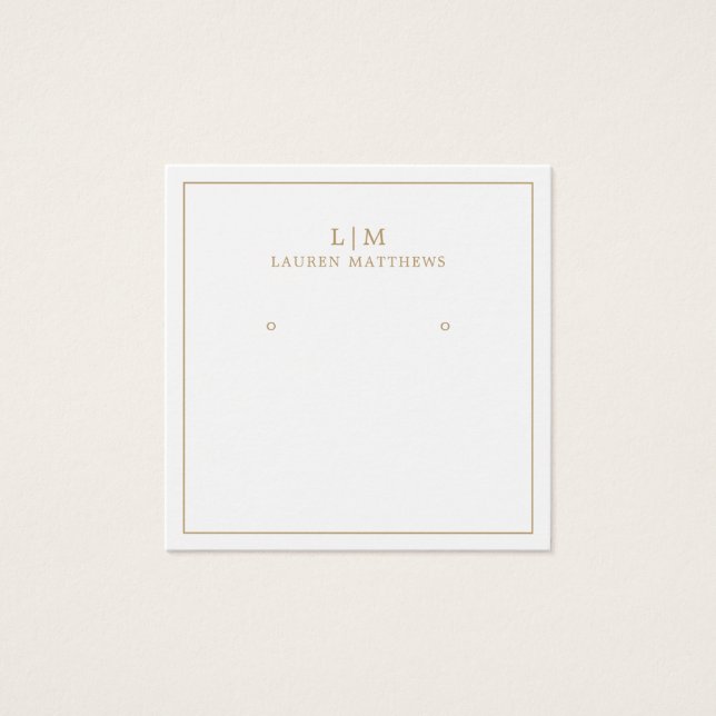 Simple Gold Monogram Modern Earring Display Card (Front)
