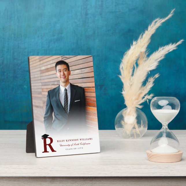 Simple Gold Monogram Modern Photo Graduation Easel Plaque (Side)