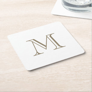 Simple Gold Monogram  Square Paper Coaster