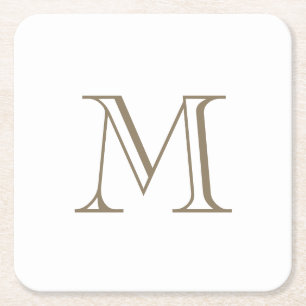 Simple Gold Monogram  Square Paper Coaster
