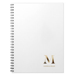 Simple Gold Monogram   White Notebook