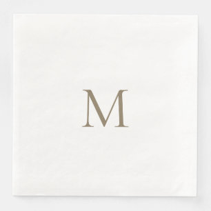 Simple Gold Monogram White Paper Napkin