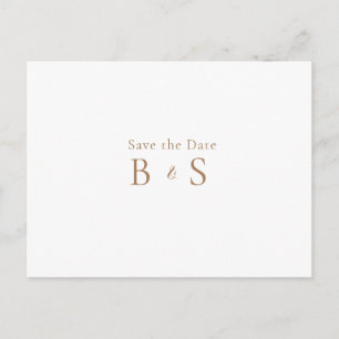 Simple Gold Monogram White Wedding Save the Date  Postcard