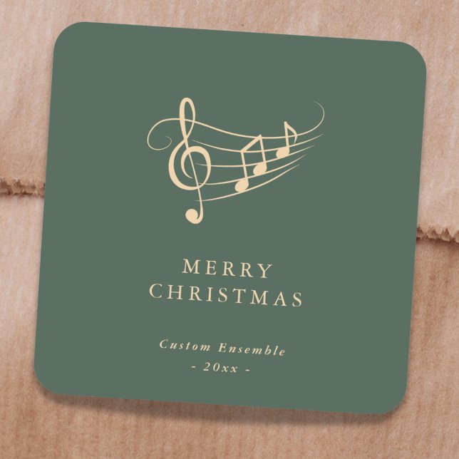 Simple Gold Music Notes Christmas Green Square Sticker (Creator Uploaded)