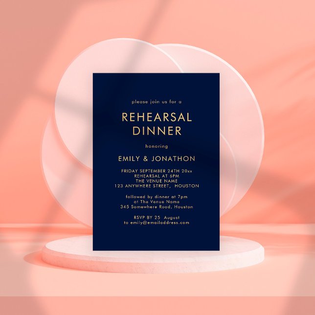 Simple Gold Navy Blue Rehearsal Dinner Invitation (Creator Uploaded)