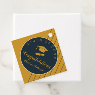 Simple gold navy grad cap chic stylish graduation favour tags