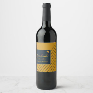 Simple gold navy grad cap chic stylish graduation wine label