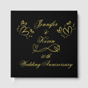 Simple Gold on Black 50th Wedding Anniversary   Guest Book