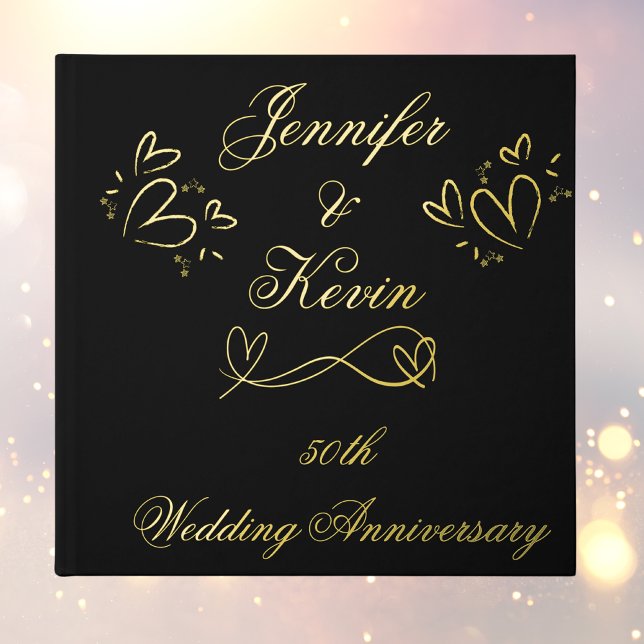 Simple Gold on Black 50th Wedding Anniversary | Guest Book (Creator Uploaded)