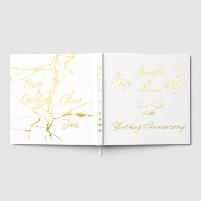 Simple Gold on White 50th Wedding Anniversary | Guest Book (Full)