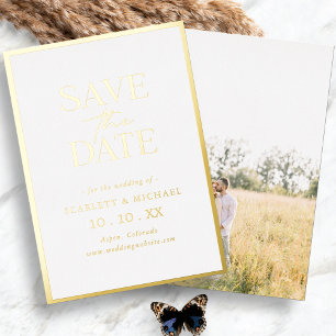 Simple Gold Photo Save The Date Foil Invitation