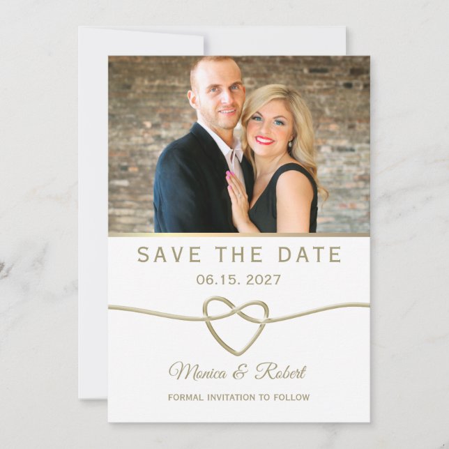 Simple Gold Photo Wedding Save The Date (Front)