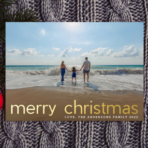 Simple Gold Pressed Script Photo Merry Christmas