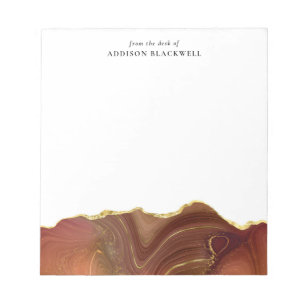Simple Gold Red Agate Marble Personalised Notepad