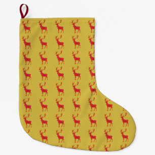 Simple Gold Red Reindeers christmas Xmas Pattern Large Christmas Stocking