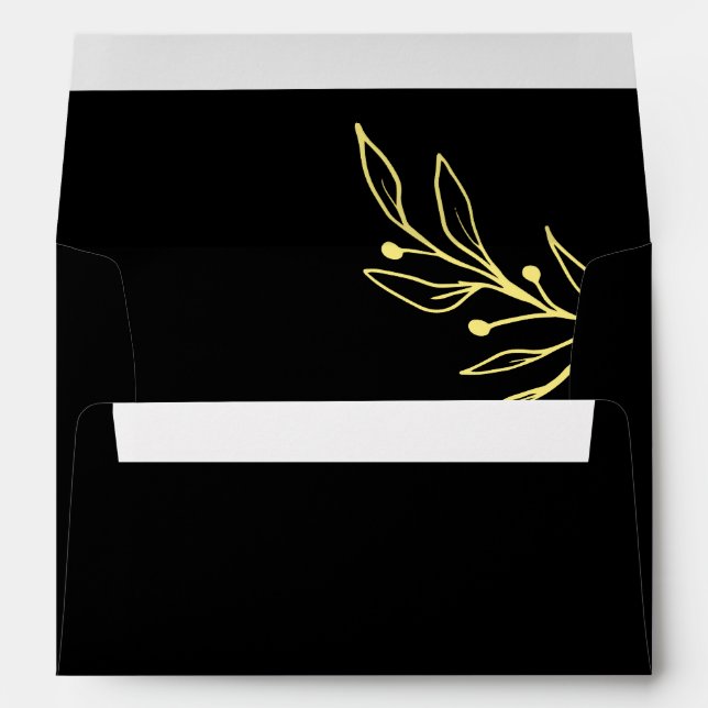Simple gold return address black wedding envelope (Back (Bottom))
