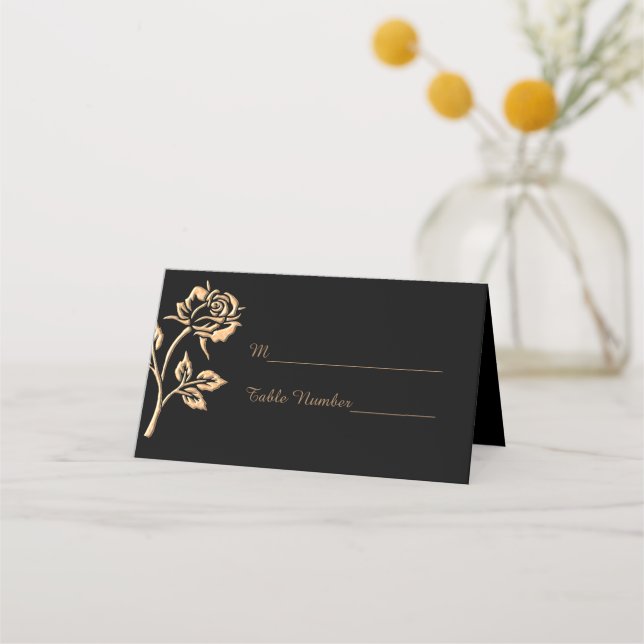 Simple Gold Rose Place Card (Front)