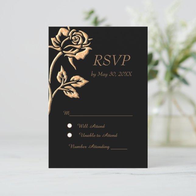 Simple Gold Rose RSVP Card (Standing Front)