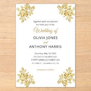Simple Gold Roses Elegant Modern Floral Wedding Acrylic Invitations