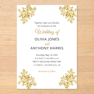 Simple Gold Roses Elegant Modern Floral Wedding  Acrylic Invitations