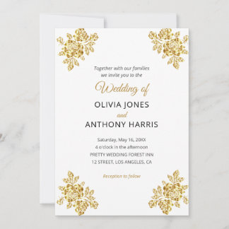 Simple Gold Roses Elegant Modern Floral Wedding  Invitation