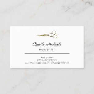 Simple Gold Scissors Elegant Script Hairstylist Business Card