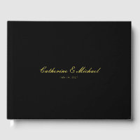 Simple Gold Script Black Wedding Guest Book