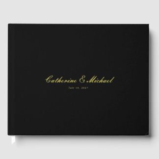 Simple Gold Script Black Wedding Guest Book