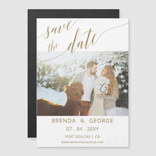 Simple Gold Script Calligraphy Photo Save The Date Magnetic Invitation
