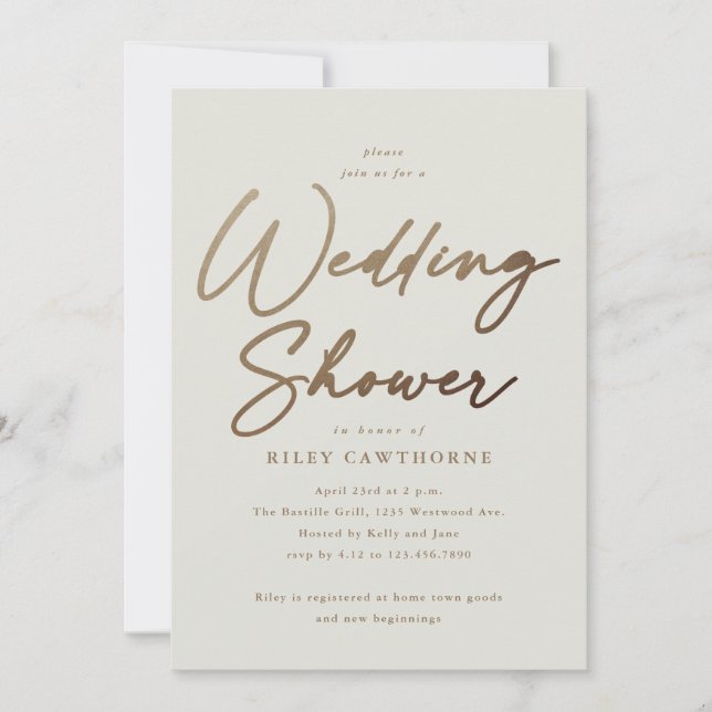 Simple Gold Script Couples Wedding Shower Invitation (Front)