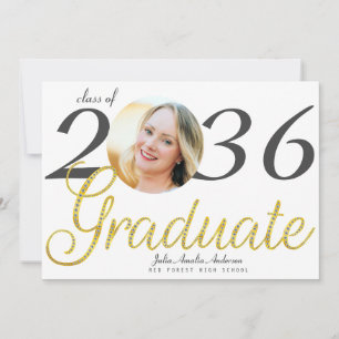 Simple Gold Script Fashion One Photo Graduation Announcement