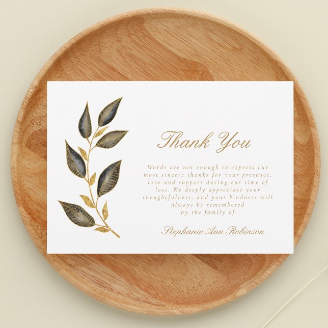 Simple Gold Script Floral Funeral Thank You Note (Creator Uploaded)