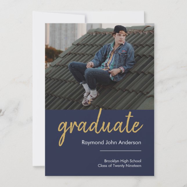 Simple Gold Script High School Photo Graduation Announcement (Front)