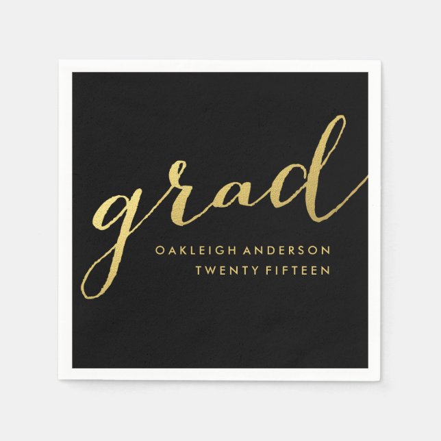 Simple Gold Script in Black | Graduation Napkins (Front)