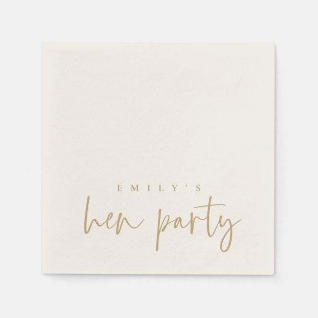 Simple Gold Script Name Hen Party Napkin (Front)