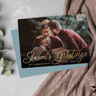 Simple Gold Script Overlay Seasons Greetings Photo