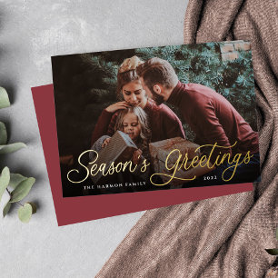 Simple Gold Script Overlay Seasons Greetings Photo