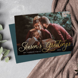 Simple Gold Script Overlay Seasons Greetings Photo