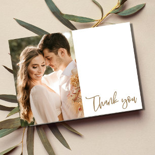Simple Gold Script Photo Wedding Thank You Card