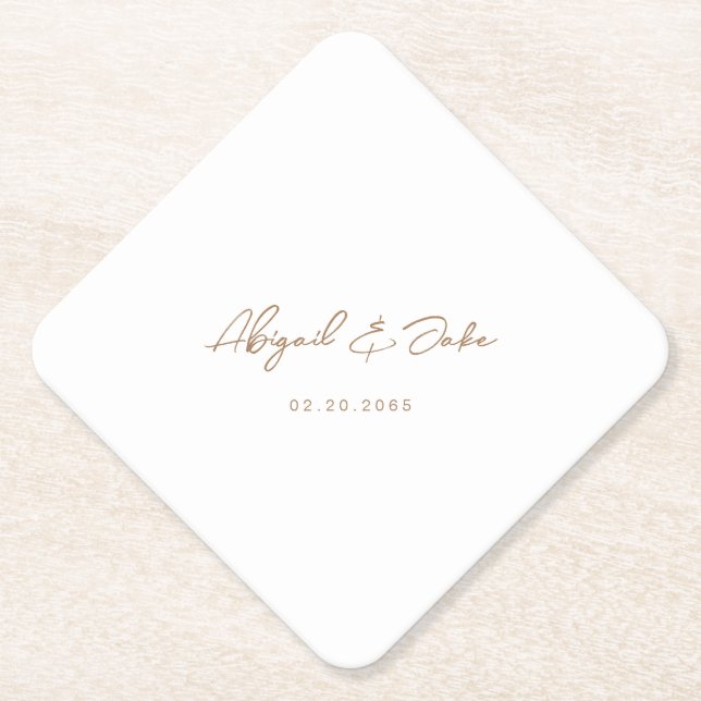Simple Gold Script Wedding Couple Names Diamond Paper Coaster (Front)